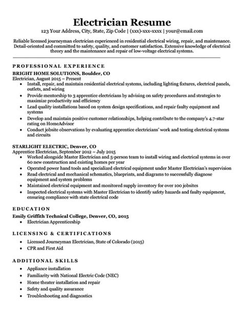 electrician job description for resume